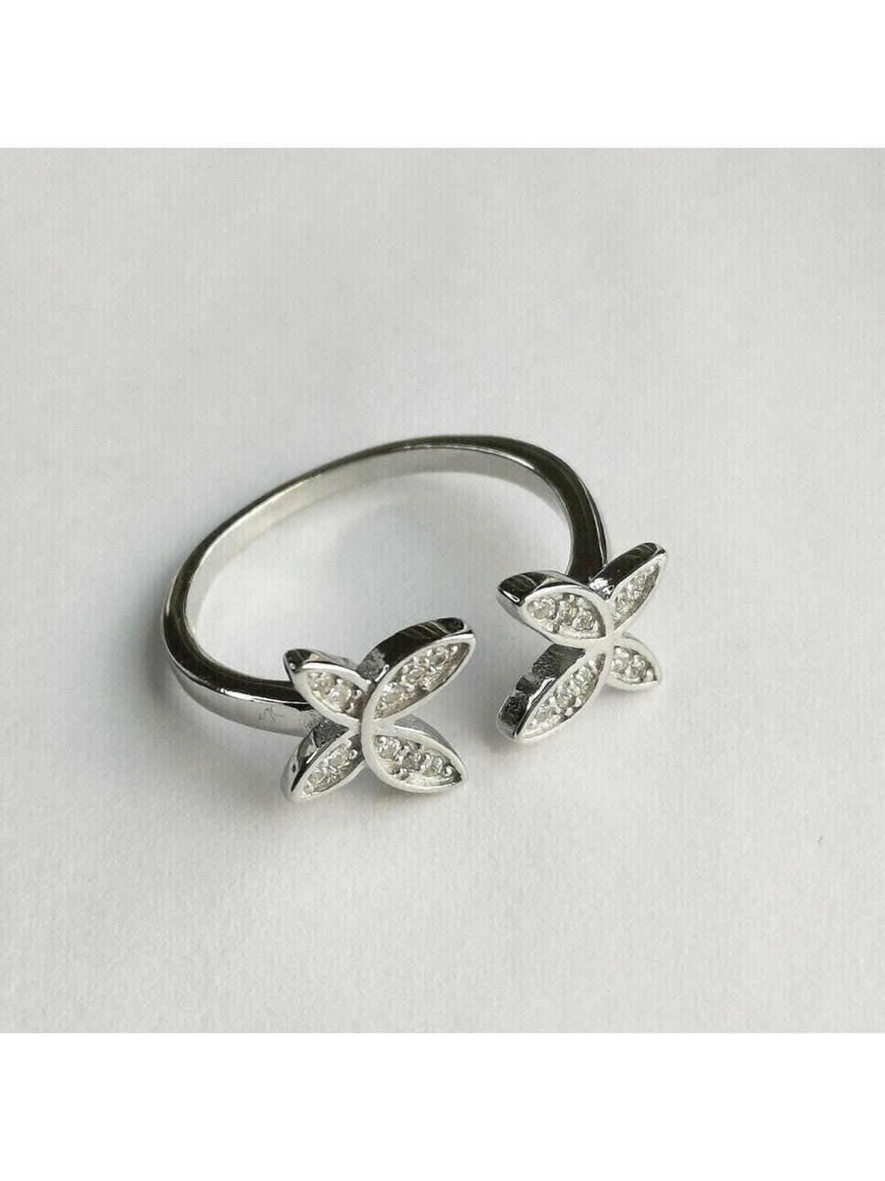 Two Butterflies Ring in CZ and Sterling Silver size 7